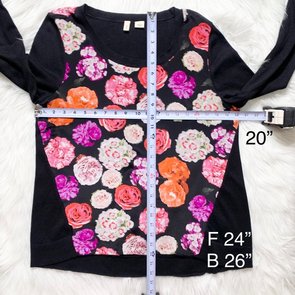 SOLD-Anthropologie Silk Floral Print Raglan Long Sleeve Pullover Sweater Top - Picture 10 of 10